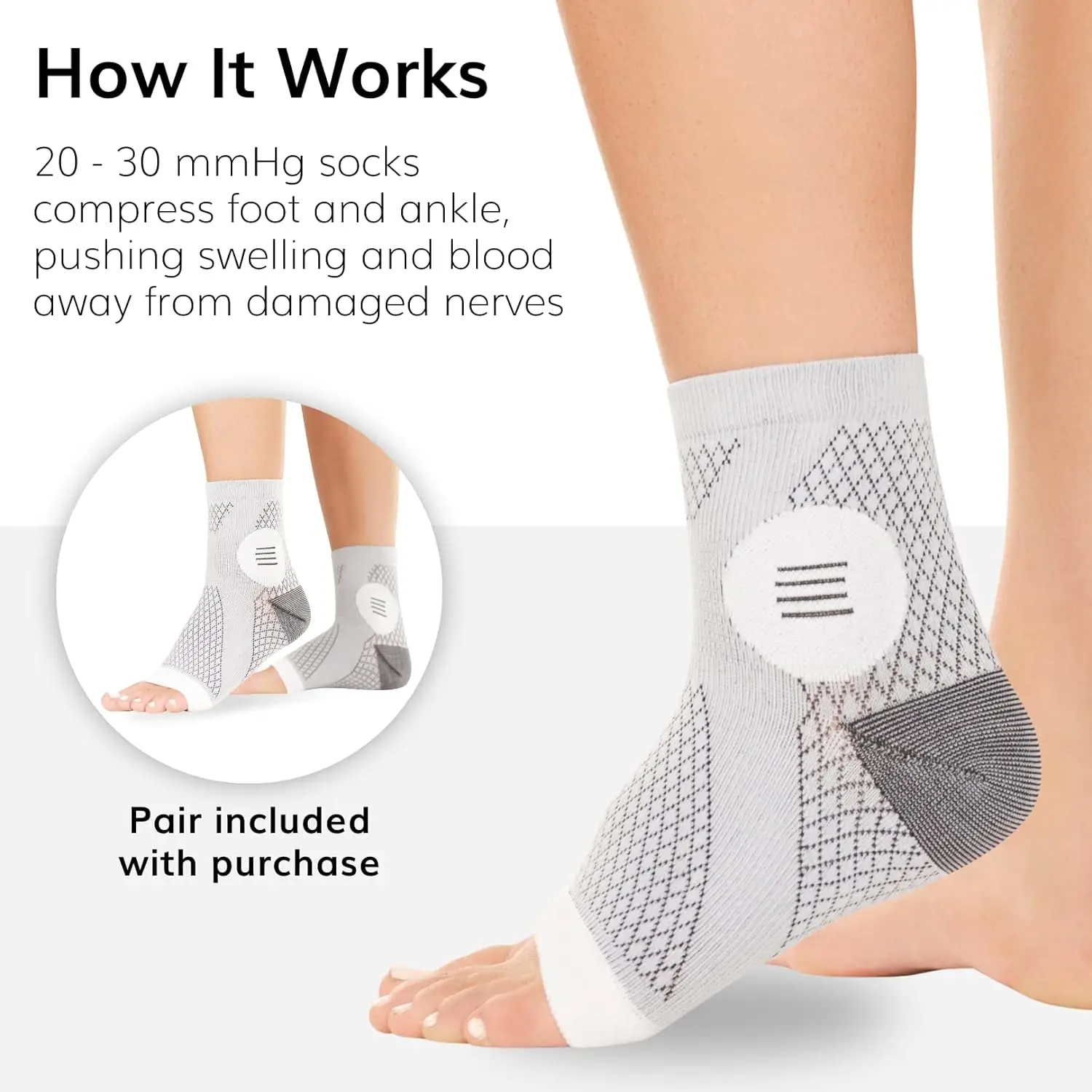 1Pair Neuropathy Ankle Gout Socks - Peripheral Neuritis Compression Diabetic Toeless Foot Sleeves for Nerve Damage Pain in Feet