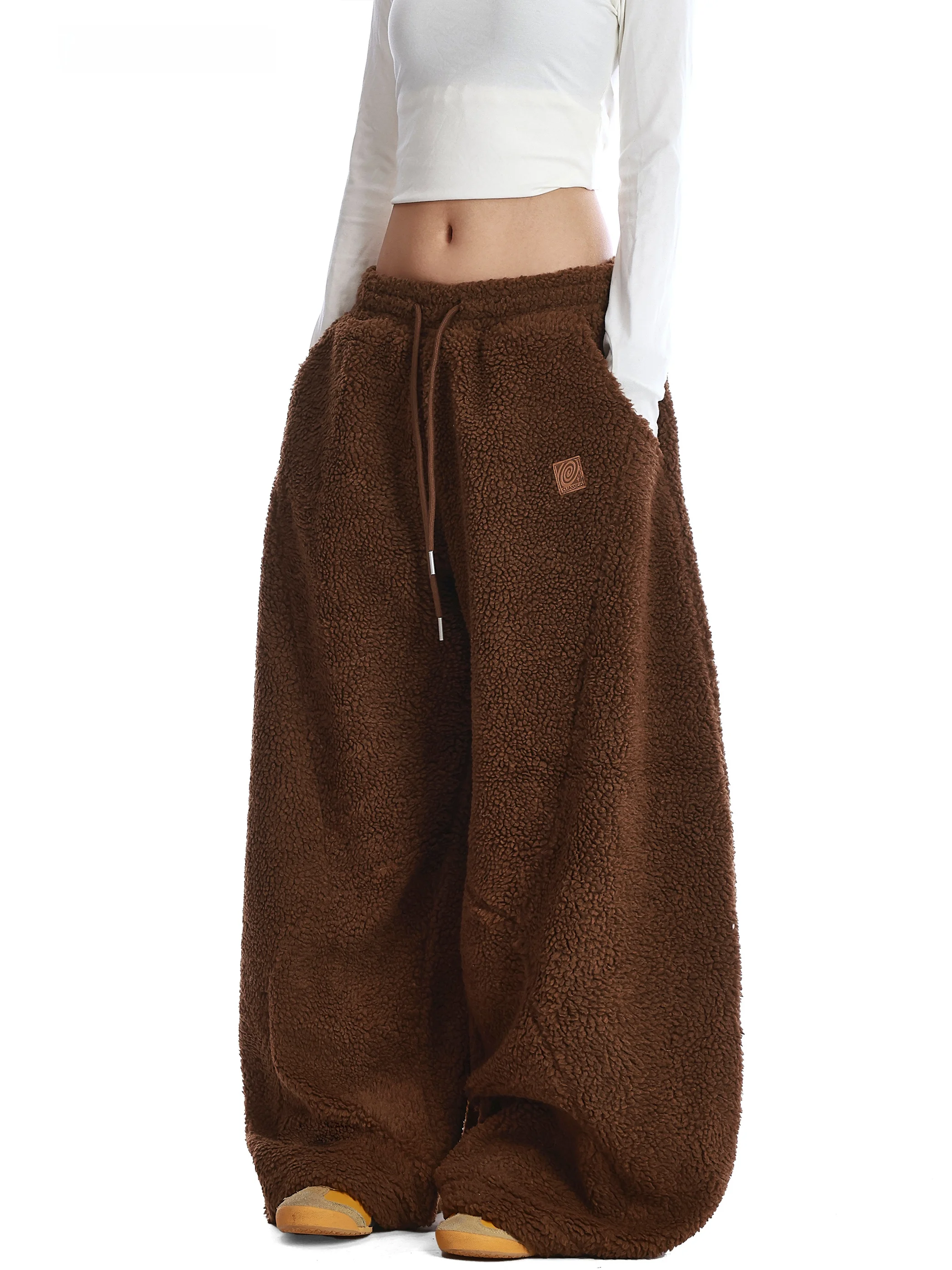 

VINMUK American Retro Lamb Fur Casual Cotton Pants Loose Straight Leg Warm Cold Proof Wide Leg Pants for Men And Women