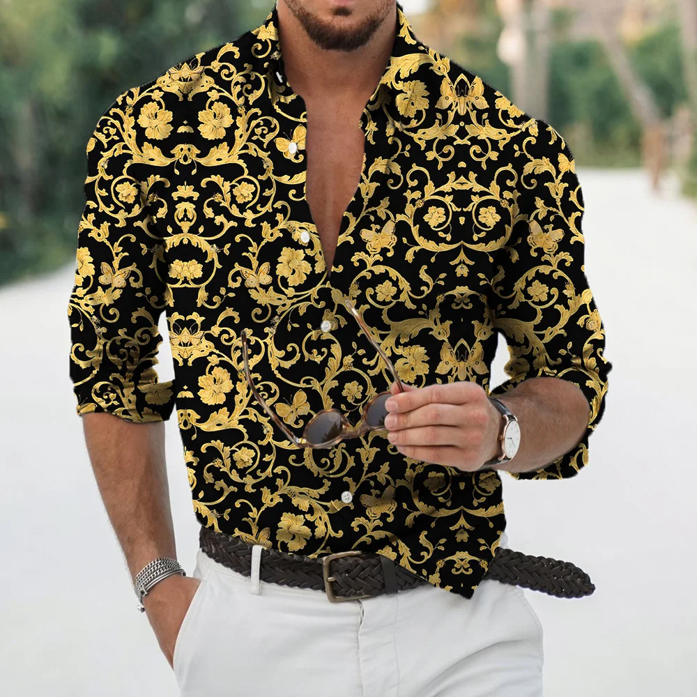 New Luxury Style Print Men's Turn-down Collar Button Shirt Casual Long Sleeve Shirt Fashion Streetwear Trend Tops Comfortable