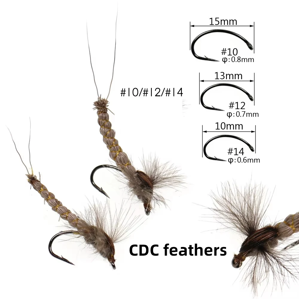 1/3/5 Stück Hirschhaar Eintagsfliege # 10 # 12 # 14 trockene Fliegenfischen-Fliegen, Hirschhaar, Körper, Fliegenbindehaken für Flussforelle, Barsch, Lachs – Detail 6