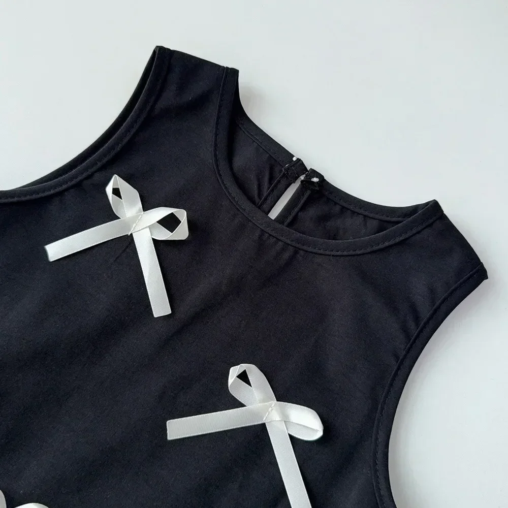 Black Bow Decoration Princess Dresses Korean Version Summer New Sleeveless Girls Dress Sweet and Simple Children's Clothing image 4