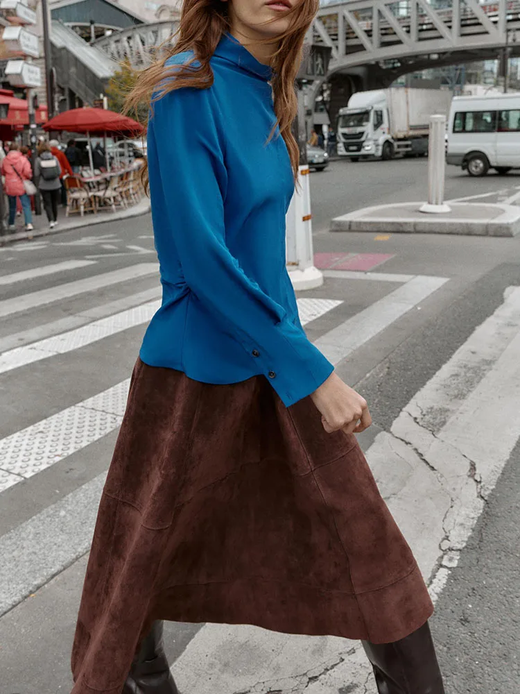 High-End ZA2025 Donna Casual Faion irt Inverno Nuovo colore puro pieghettato Top etnico Costume di scena da donna Scelta premium