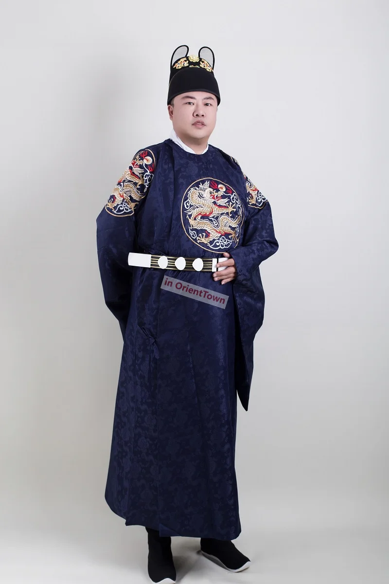 Ming Dynasty jubah leher bulat untuk pria, gaun pernikahan Tiongkok merah Hanfu kostum biru kuno Tiongkok musim semi musim panas