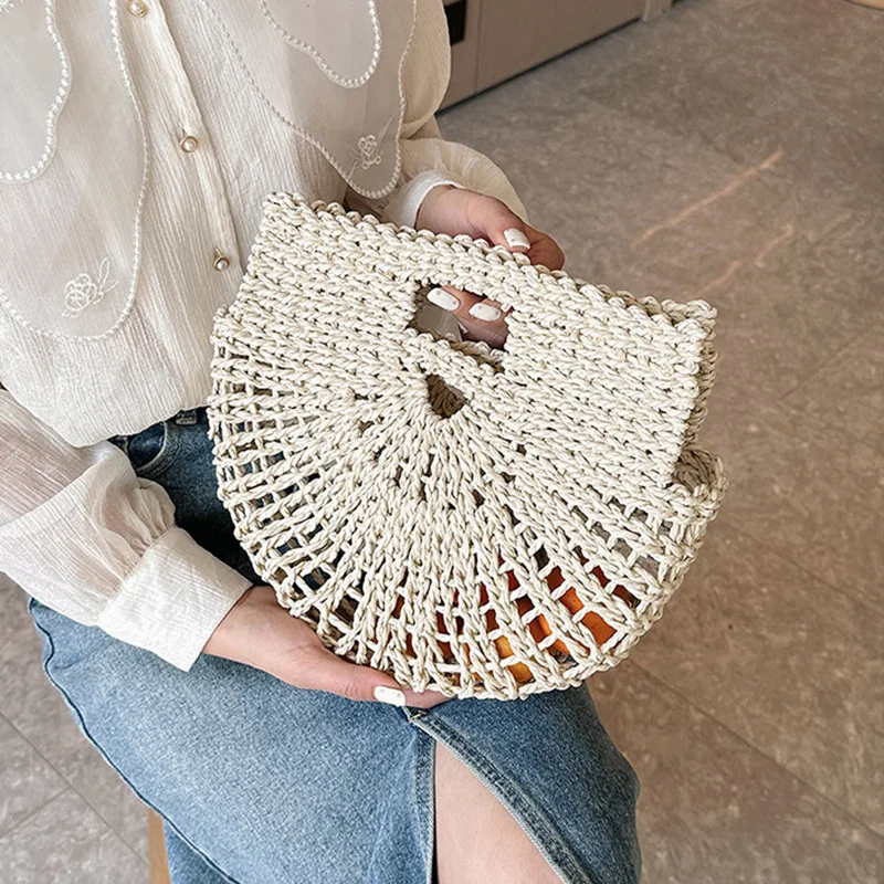 Straw Woven Basket For Women Rattan Handmade Storage Fashion Handbag Beach Travel Top Handle Shoulder Bag For Female