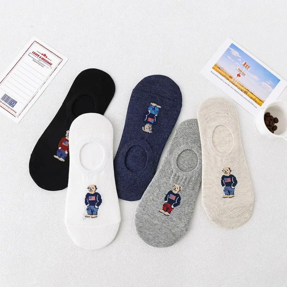 Unisex Men Socks 5 Colors Summer New Cartoon Bear Cotton Boat Socks Light Comfortable Sweat-absorbent Invisible Socks