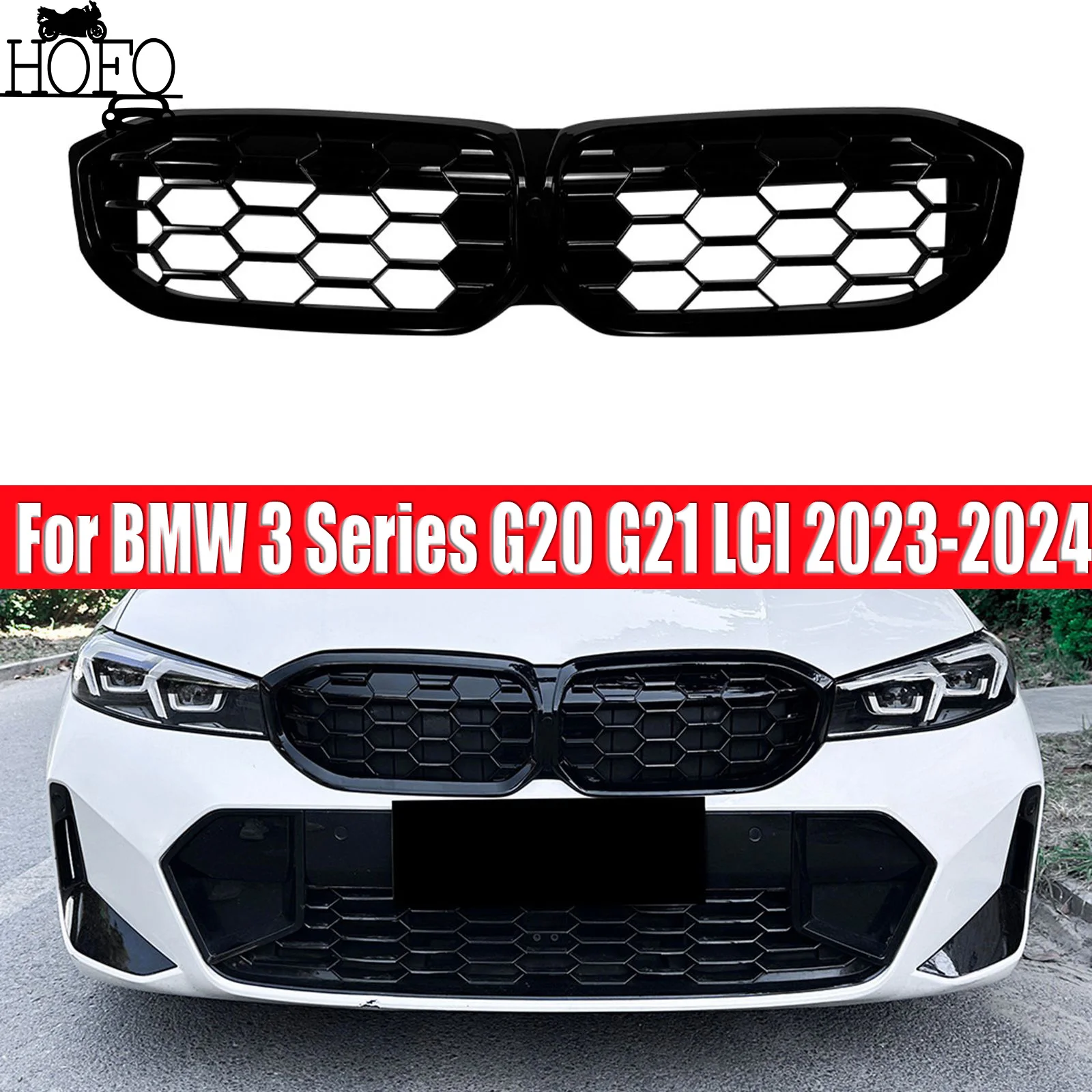 

For BMW 3 Series G20 G21 LCI 2023-2024 Front Kidney Grille Racing Grill Upper Bumper Radiator Hood Mesh Grid