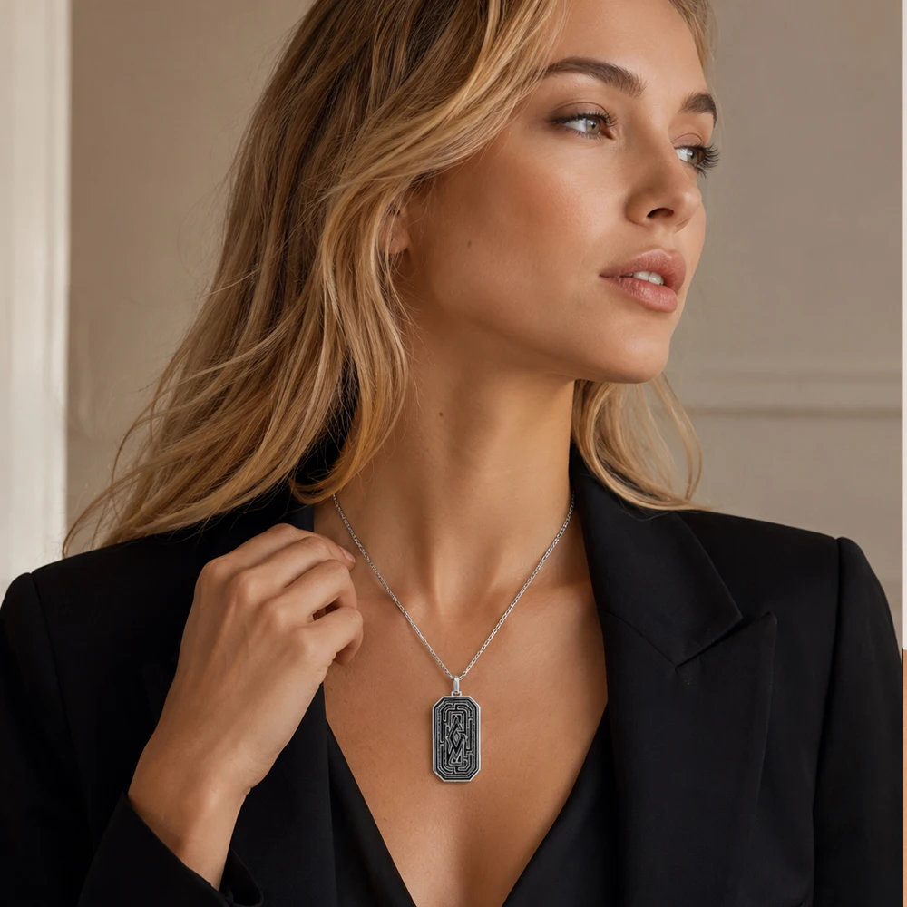 Anhänger Labyrinth Marke Neue Edgy Symbolische Labyrinth Glück Schmuck 925 Sterling Silber Zubehör Hund Tag Geschenk Für Frau & Männer – Detail 1