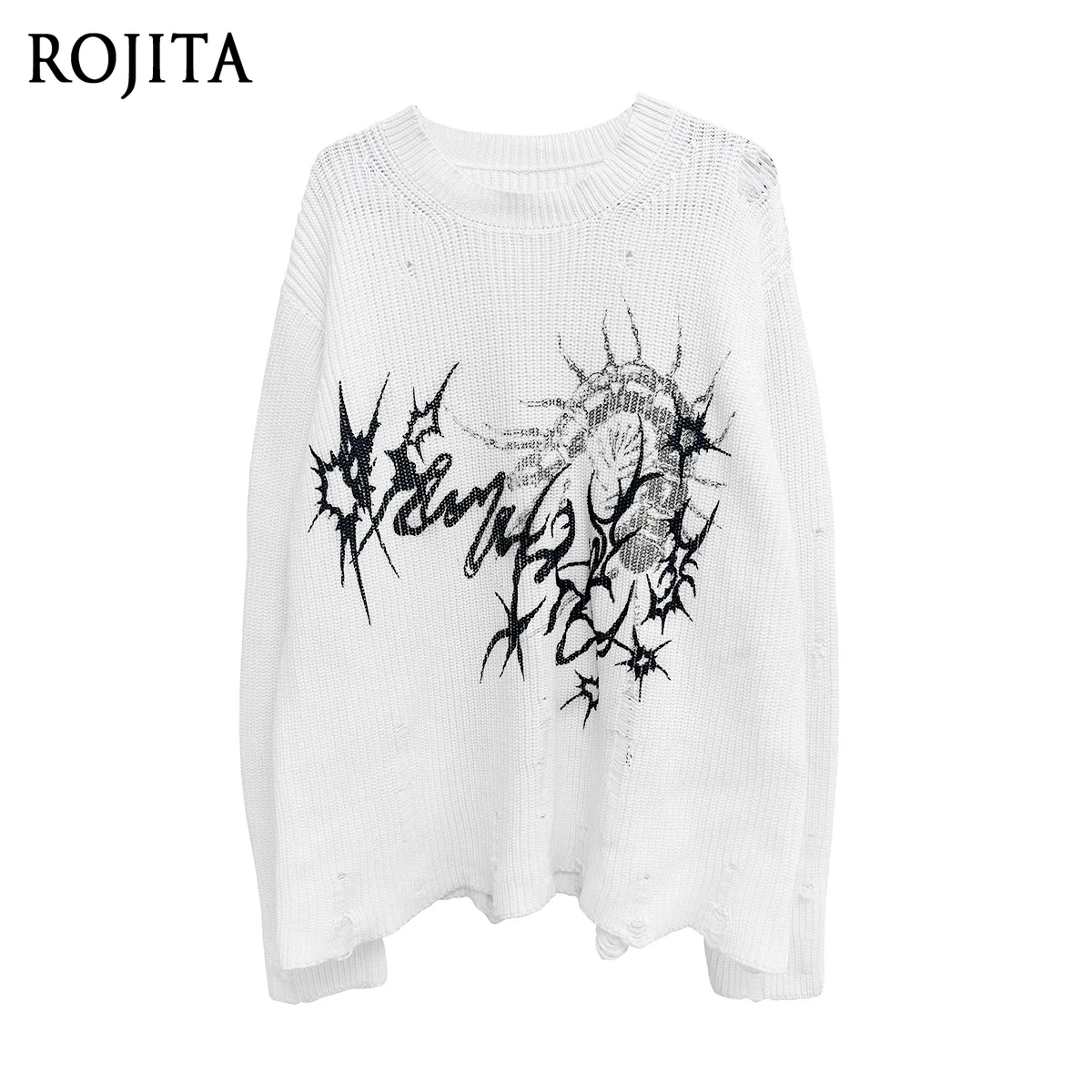 

Original Street Subculture Pullover Sweater with Holes Loose Unisex Sweaters Fashion Tops 2025 Women Autumn Winter Pullover