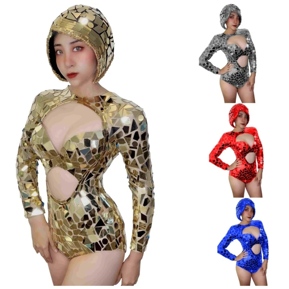 

Womens Mirrors Costumes Sexy Cutout Lens Bodysuit Female Birthday Celebrate Outfit Christmas Party Celebration Halloween