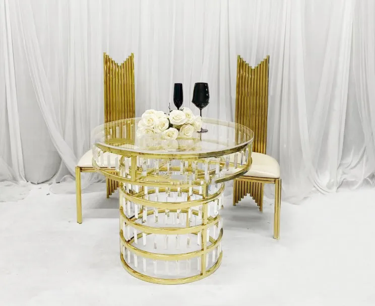 Wedding dessert table crystal decoration stainless steel glass metal center table