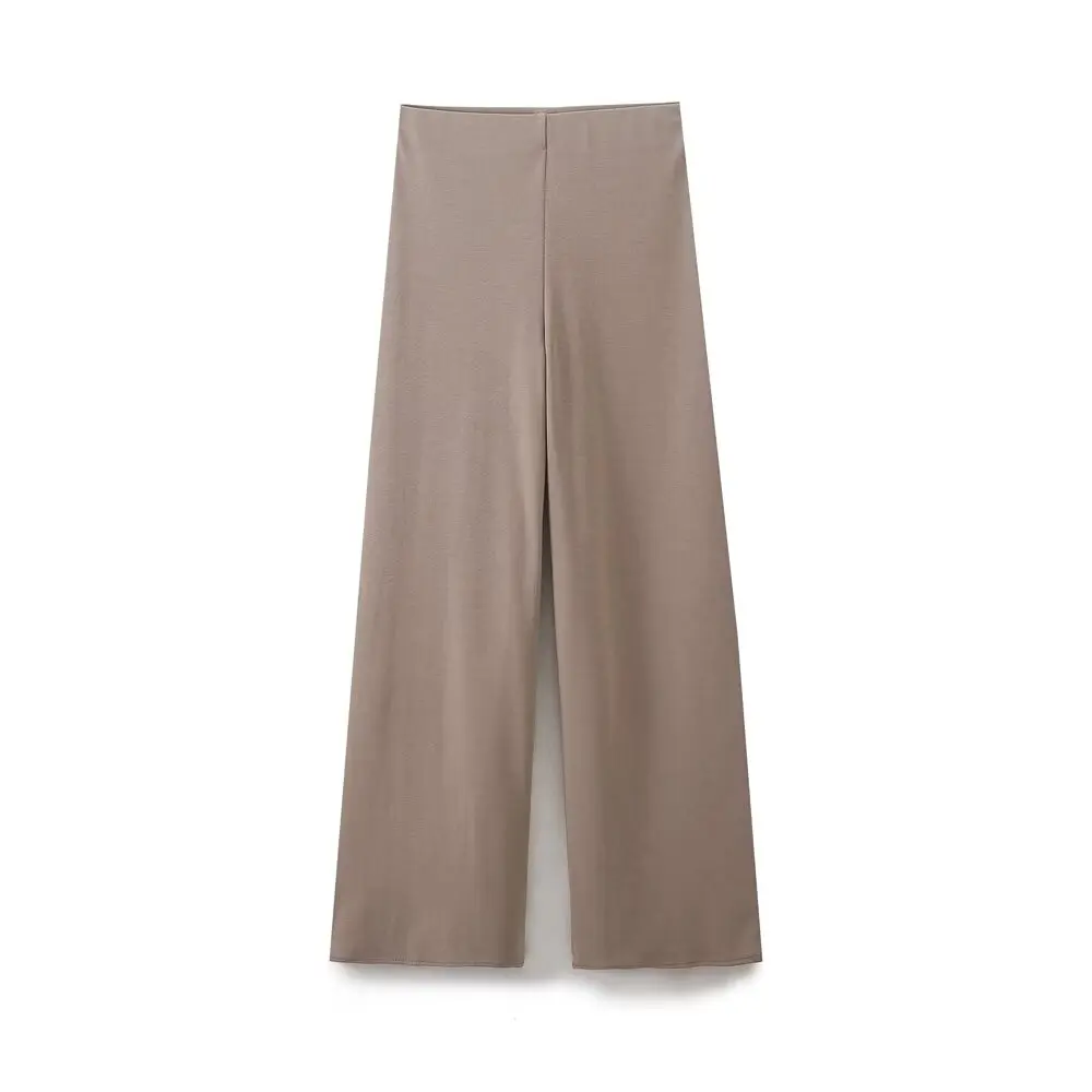 Tangada 2024 Summer Women Coffee Wide Leg Pants Trousers Strethy Waist Long Pants 6H0140