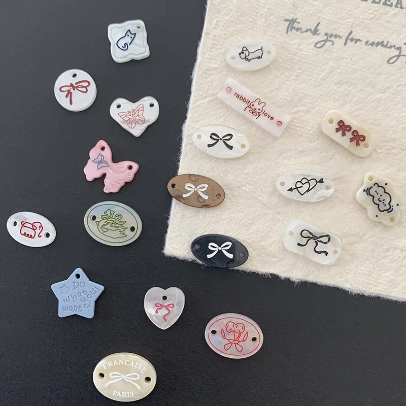 

10pcs Resin Imitation Shell Clothing Label Decor Buttons Angel Cherry Bow Cartoon Letter Bead for Shirt Sweater Hat Accessories
