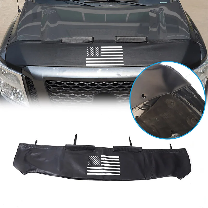 For Nissan Titan 2016-2023 Black Leather Car Hood Sand and Stone Deflector Protection Cover Exterior Accessories