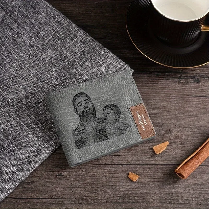 Custom Picture Mens Wallet Photo Engraved  PU Leather Wallets for Men Personalized Wallets for Men Birthday Valentines Day Gifts