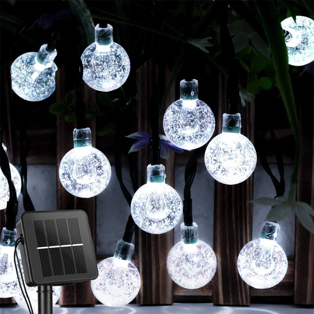 Solar String Lights Outdoor Crystal Globe Lights with 8 Lighting Modes Waterproof Solar Powered Patio Lights for Garden Yard 581