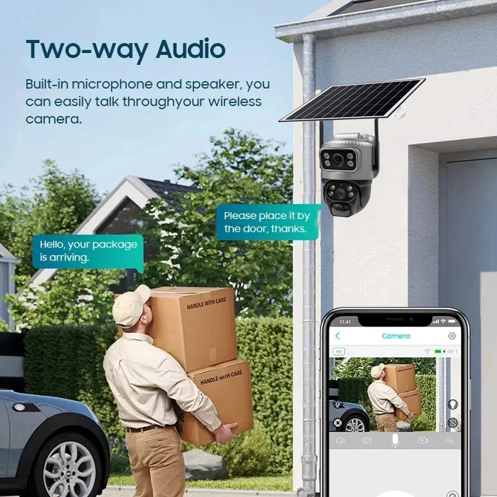 8MP 4K HD Solar WiFi Camera Outdoor Built-in Battery Dual Lens Night Vision Security Camera PIR Human Detection Surveillance Cam