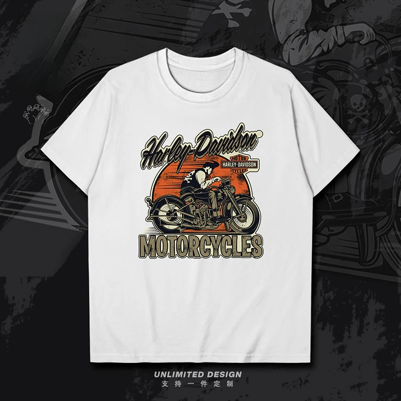 

Summer New Men's Vintage Motorcycle Print Graphic T-shirt Men's and Women's Short Sleeve Breathable Motorcycle T-shirt
