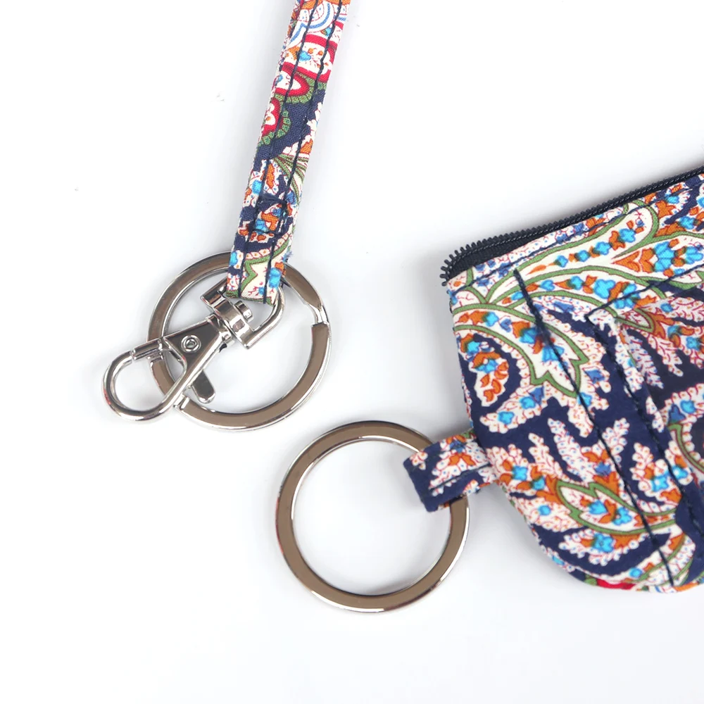 Women ID Badge Holder Ethnic Cotton Fabric Neck Strap Zip Coin Purse Exotic Credit Card Bag Female Key Ring Mini Lanyard Wallet