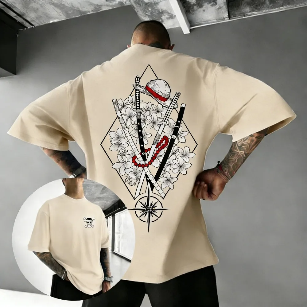 One Piece Luffy Unisex T-Shirt aus reiner Baumwolle, Sommer 2026, Anime-Print, Rundhalsausschnitt, locker geschnitten, lässiges Eltern-Kind-Kurzarmshirt