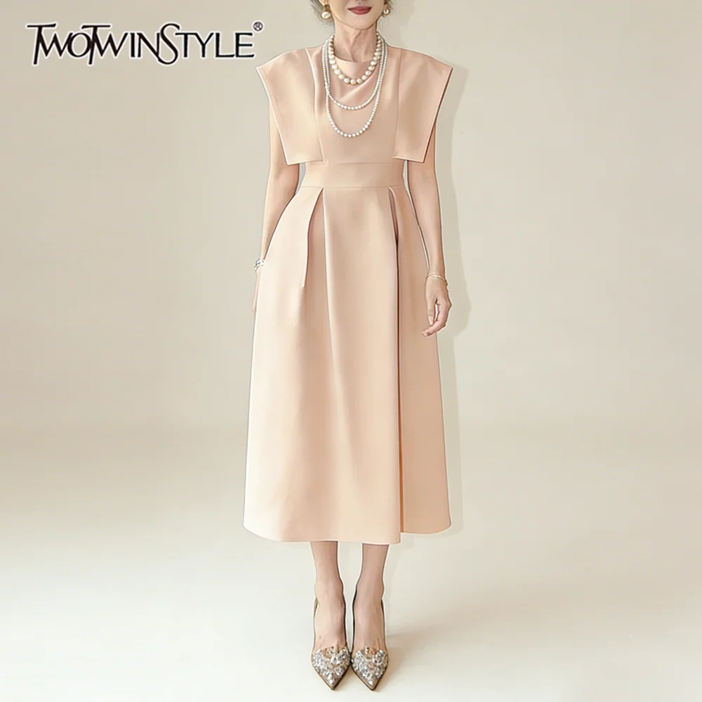 

TWOTWINSTYLE Однотонное облегающее платье с драпировкой и вставками для женщин, с круглым вырезом, без рукавов, на молнии, элегантное, модное