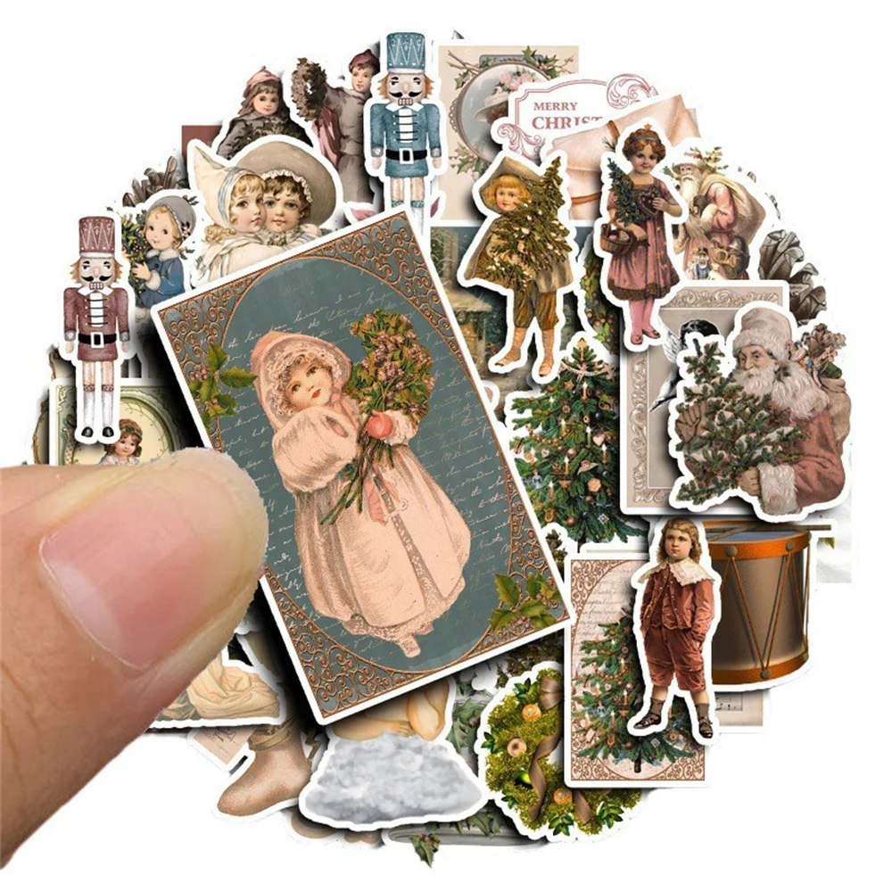 50pcs Retro Scrapbook Romantic Christmas Stickers Pack Phone Case Laptop Ipad Suitcase Sticker Vintage Journal Accessories