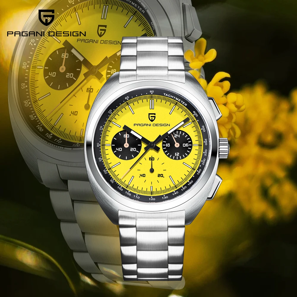 

PAGANI DESIGN Watches 2026 New Bright Yellow Luxury Quartz Watch For Men Gift Box AR Sapphire Crystal Waterproof Stainless Steel