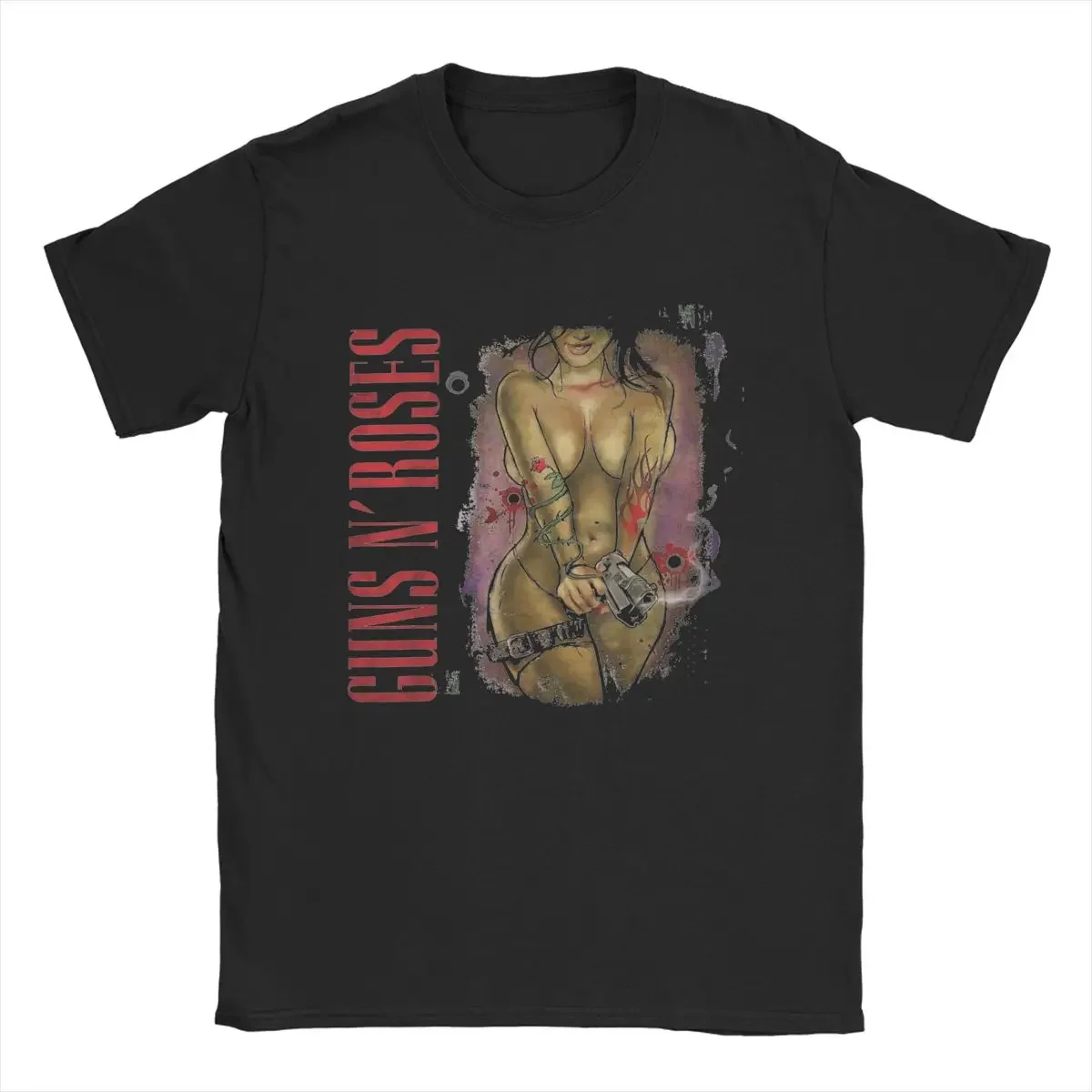 Men's Guns N Roses Gunslinger T Shirt Pure Cotton Tops Funny Short Sleeve Crew Neck Tees Summer T-Shirts