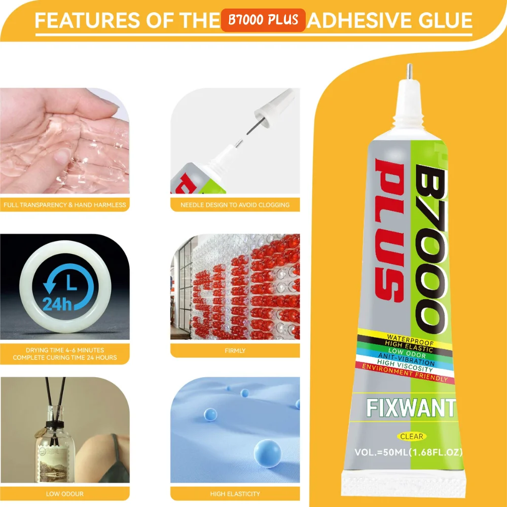 FIXWANT B7000 Plus CellPhone Screen Repair Glue Transparent B-7000 Universal Glass Plastic DIY Adhesive & Precision Applicator