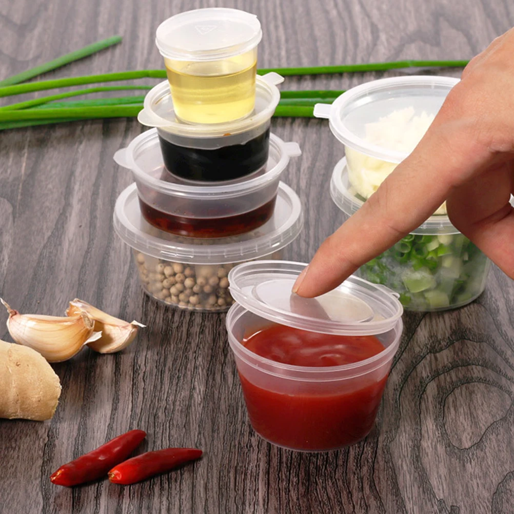 

Transparent Plastic Cups 100pcs Disposable PP Sauce Containers for Pudding Jelly Cake Heat Resistant Condiment Cups Multi