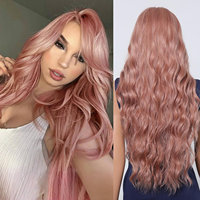 DWY Pink Synthetic Wigs For Women Long Wavy Lace Hairline Wig 30 Inch Middle Part Pink Wig Heat Resistant Wig for Daily Party