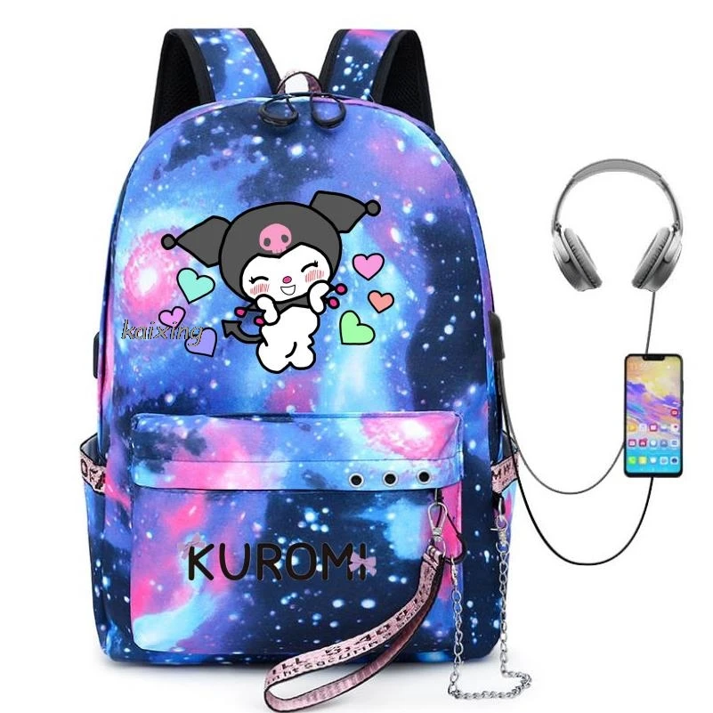 Backpack Lovely Kuromi Melody Mochila Kids Women School Bags for Teenage Girls Usb Charge Laptop Backpack Casual Travel Backpack