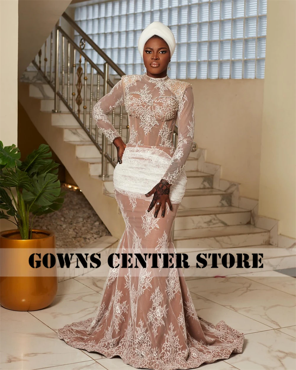 Stylish Long Sleeves Aso Ebi Lace Wedding Dresses Beaded Rhinestones Engagement Dress African Mermaid robe de mariée Customized