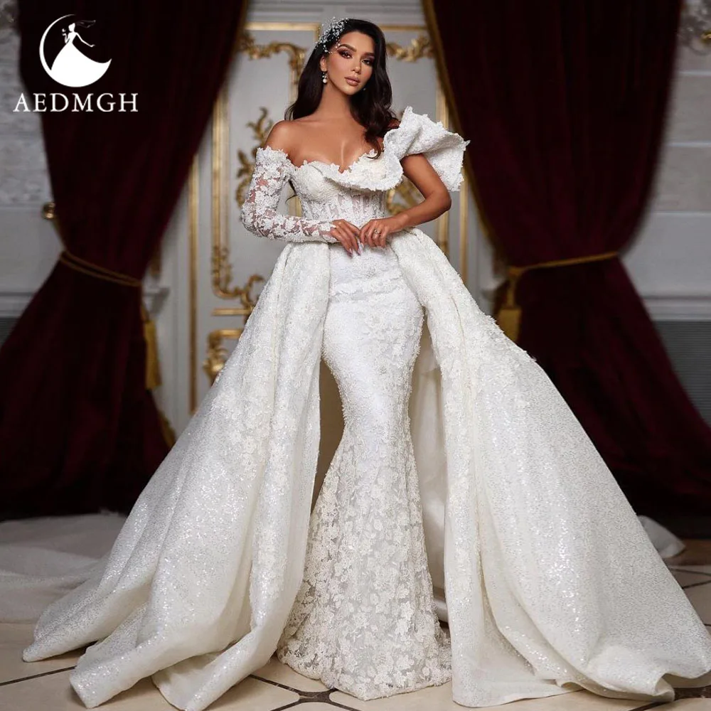 

Aedmgh Mermaid Sexy Wedding Dresses Sweetheart Vestido De Novia Lace Embroidery Detachable Train Luxury Custom Made Bridal Gown