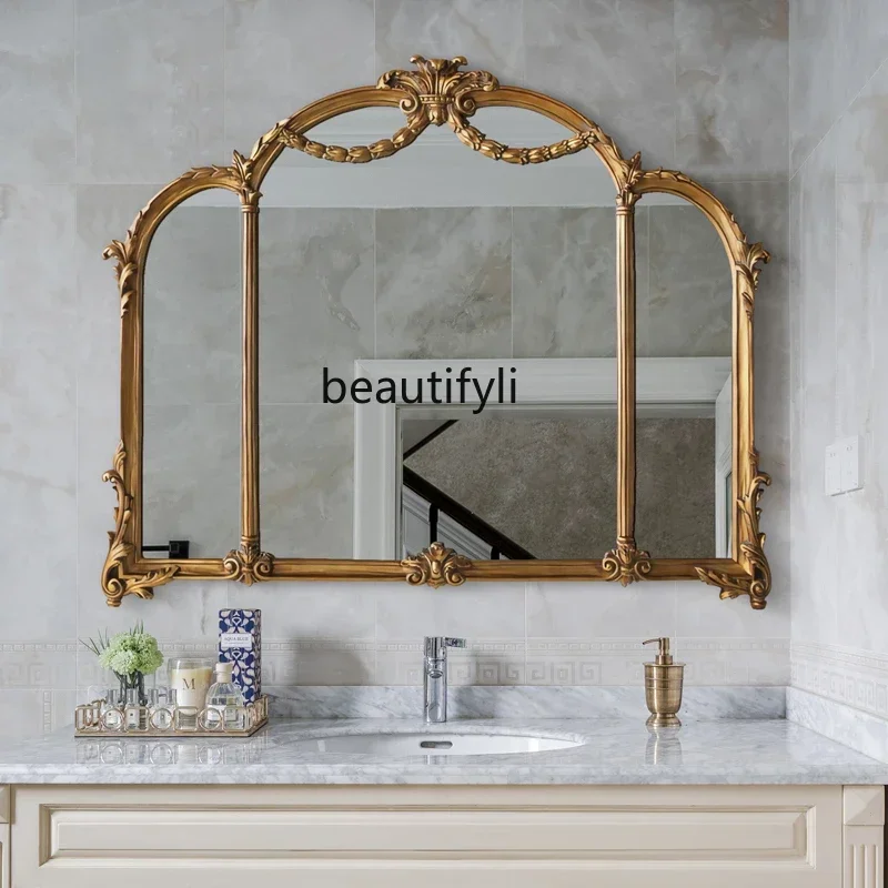 Yy Bathroom Mirror French Dressing Wall Hanging Makeup European Style Vintage Engraving Wash Mirror