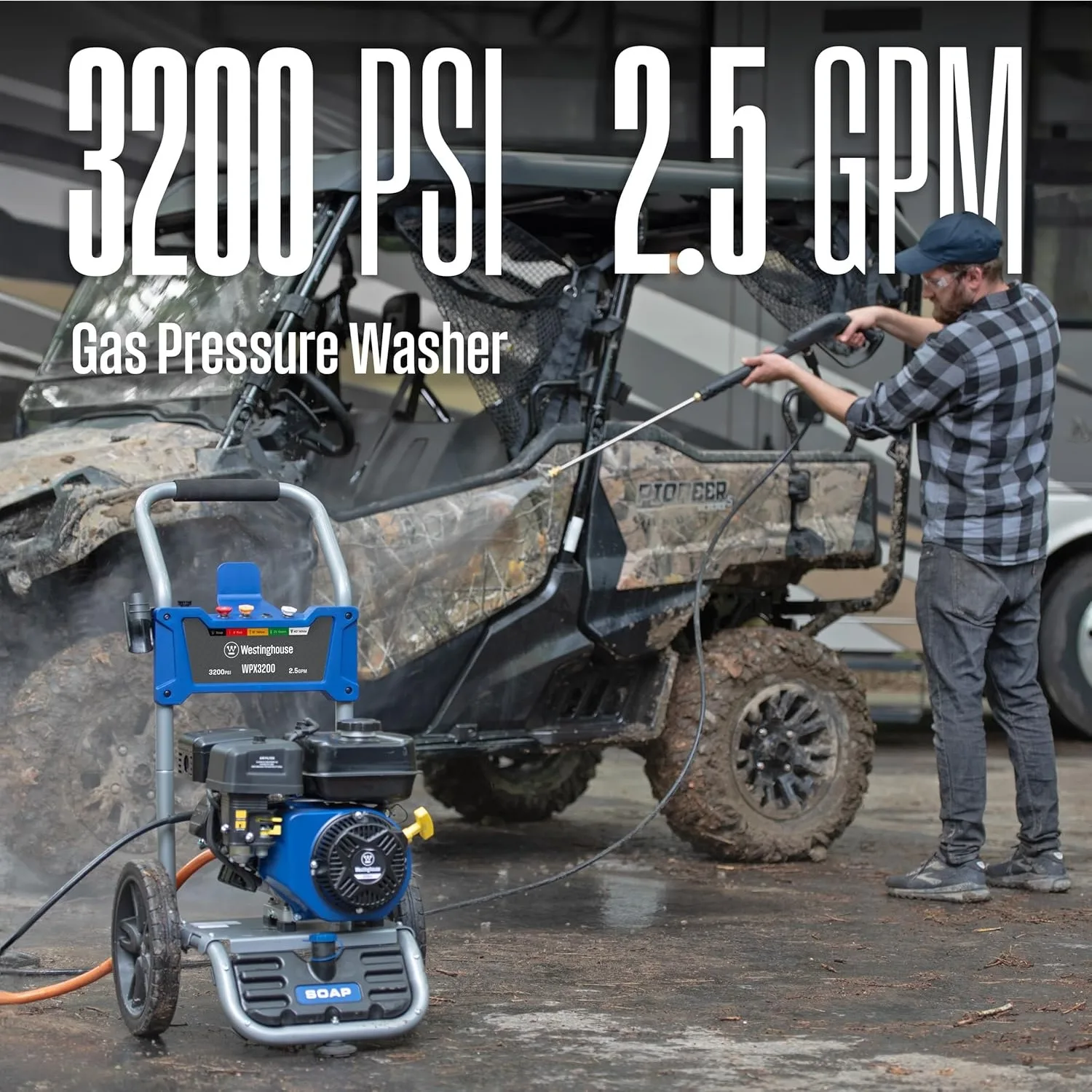 WPX3200 Gas Pressure Washer, 3200 PSI & 2.5 Max GPM, Onboard Soap Tank Spray Gun and Wand 5 Nozzle Set for Cars/Fences/Driveways