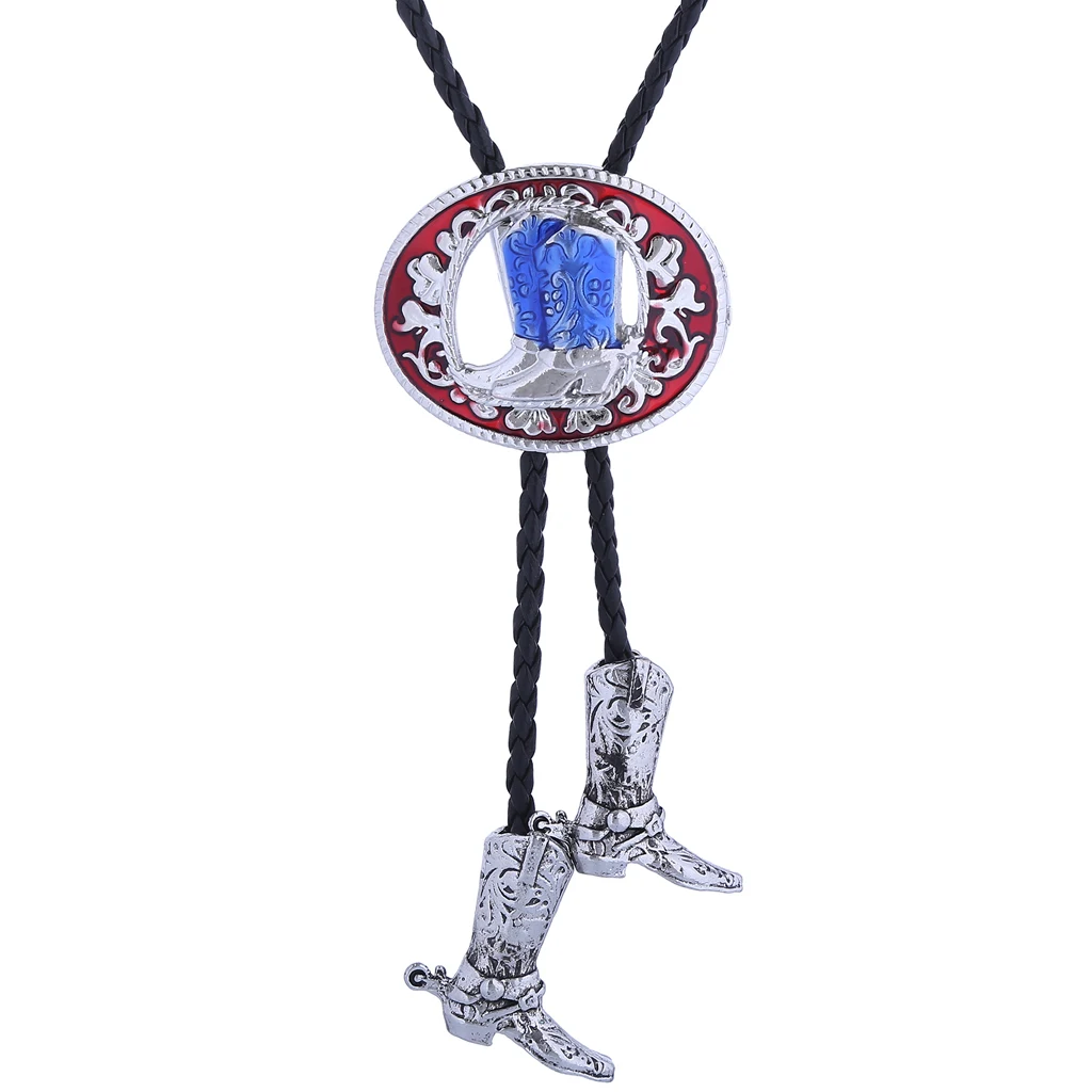 

Western arabesque antique silver riding boots Bolo tie