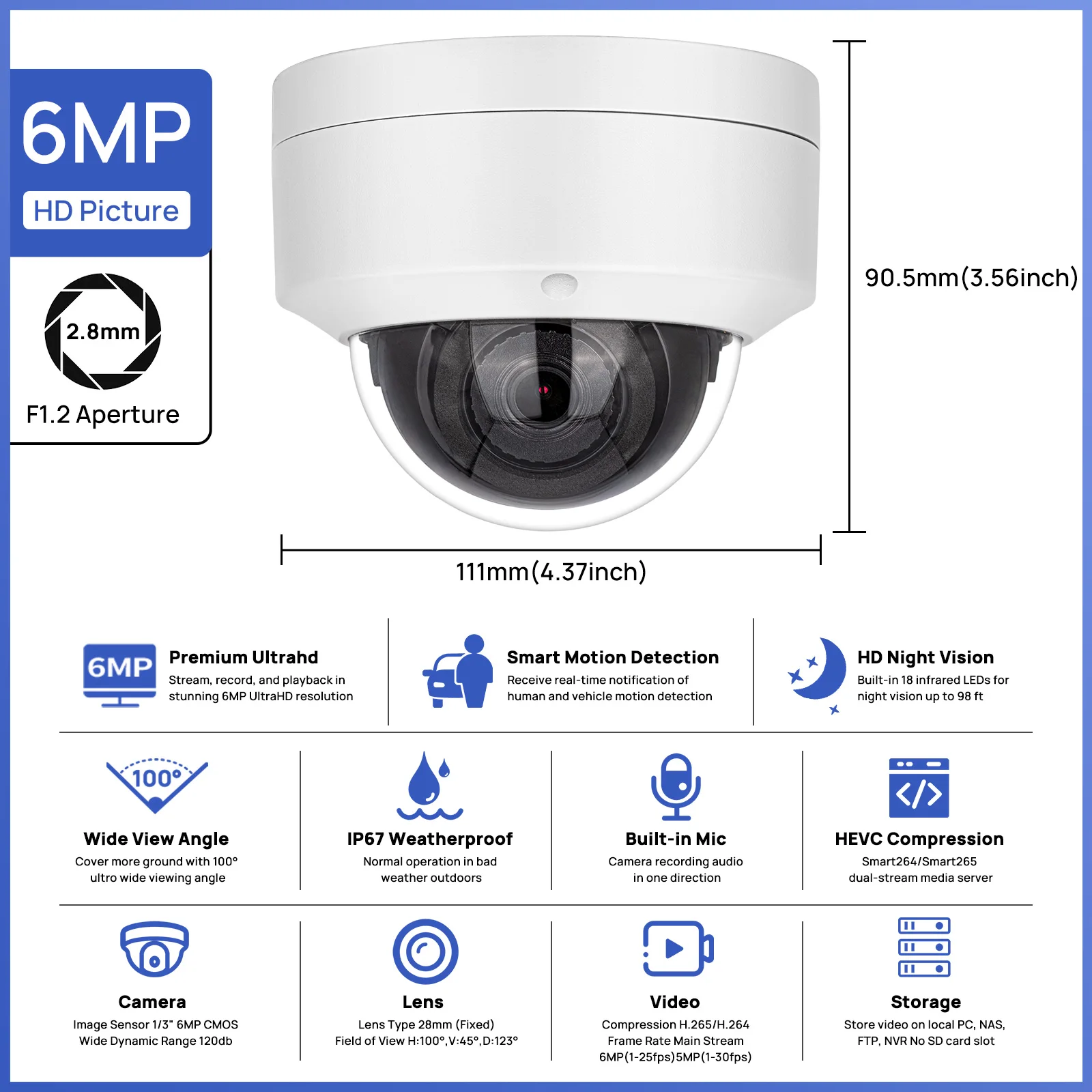 Imagem -04 - Hikvision Compatível 6mp ir Dome Câmera ip Microfone Embutido Detecção de Veículo Humano Cctv Câmera ip de Vigilância de Segurança