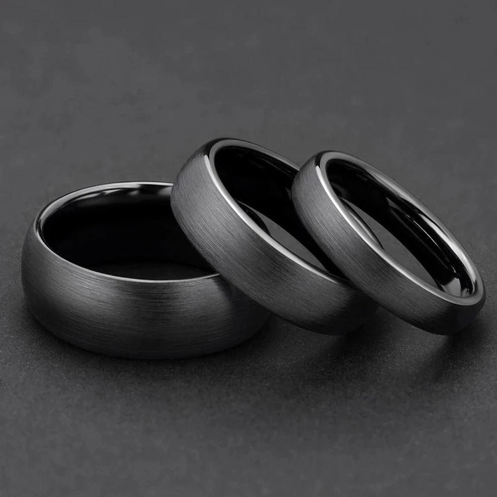 Matte Black Ceramic Wedding Band for Men Women Brushed Minimalist Ring 4mm 6mm 8mm Couple Jewelry