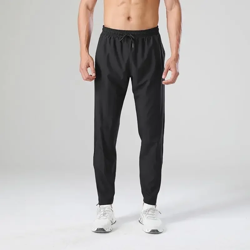 Casual Summer Sports Running Pants Men's Quick Drying Loose Panelled Elastic Waited Pocket Zipper Simple Straight Trousers