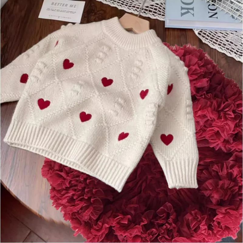 

Girl's Sweater Autumn and Winter Style2024New Western Style Baby Girl Thickened Sweater Winter Clothes Children's Bottoming Shir