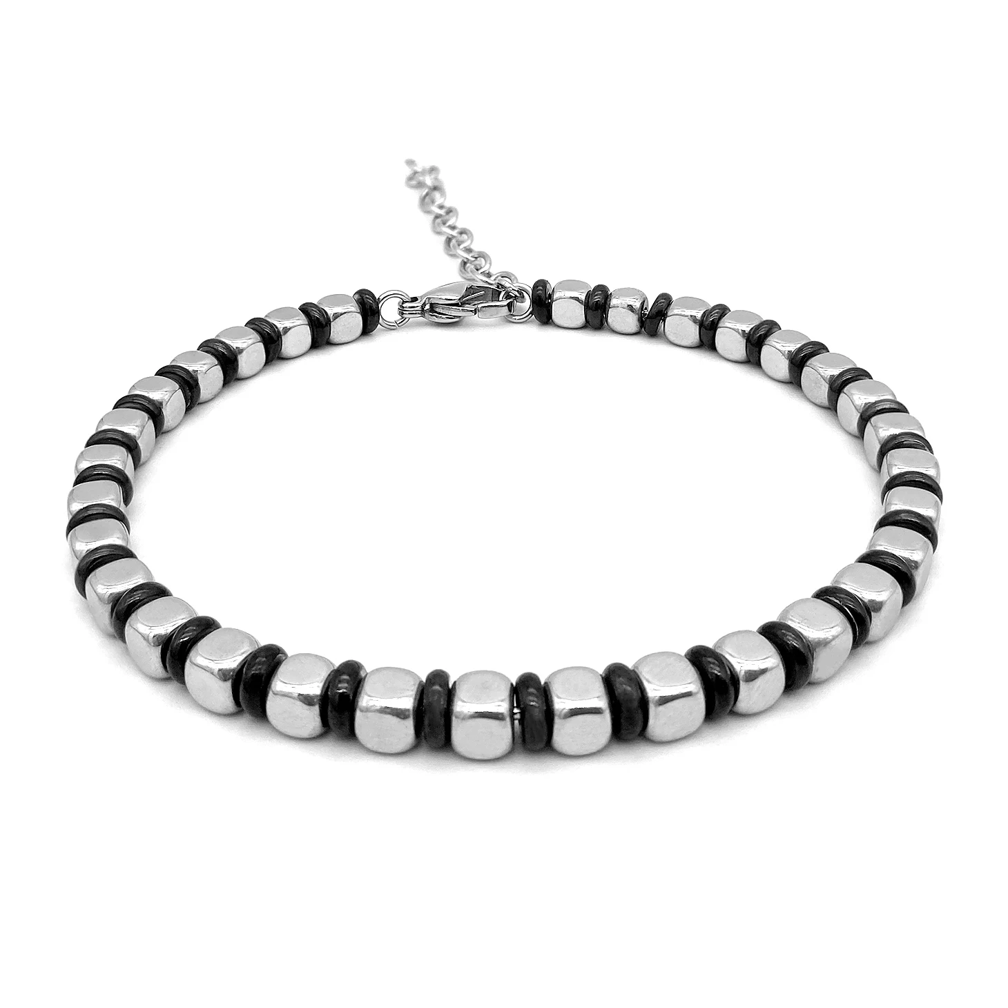 

Runda Stainless Steel Beads 4mm with Black Ring Adjustable Fashion Men's Bead Bracelet