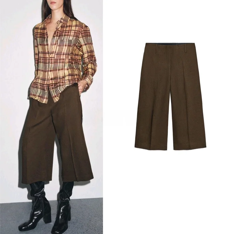 Taille haute tissu mixte longue décontracté droite Bermuda orts femmes nouveauté automne pantalon à jambes larges fibre de Polyester