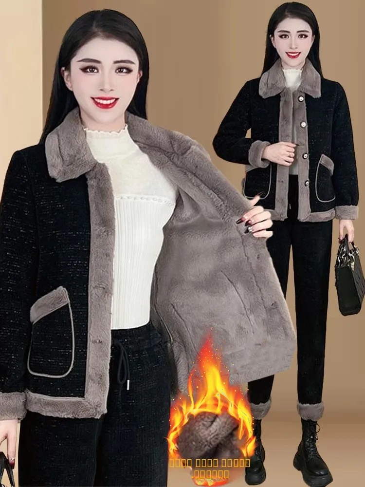 

Комплект повседневной спортивной одежды Thiened Fce для женщин: новый теплый зимний костюм из хлопка (куртка и брюки), модный комплект для отдыха