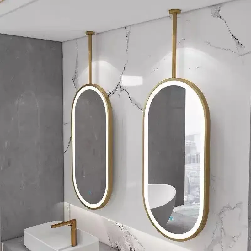 Hotel B&B light luxury lifting bathroom mirror bathroom ceiling suspender mirror oval double-sided hanging mirror