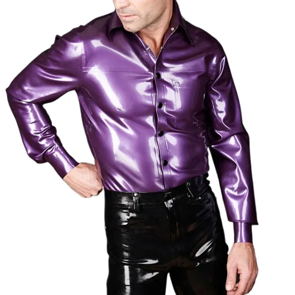 

Handmade Customized Latex Rubber Top Blouses Shirt Coat Long Sleeves Suit For Men Rubber Top Wear Cosplay