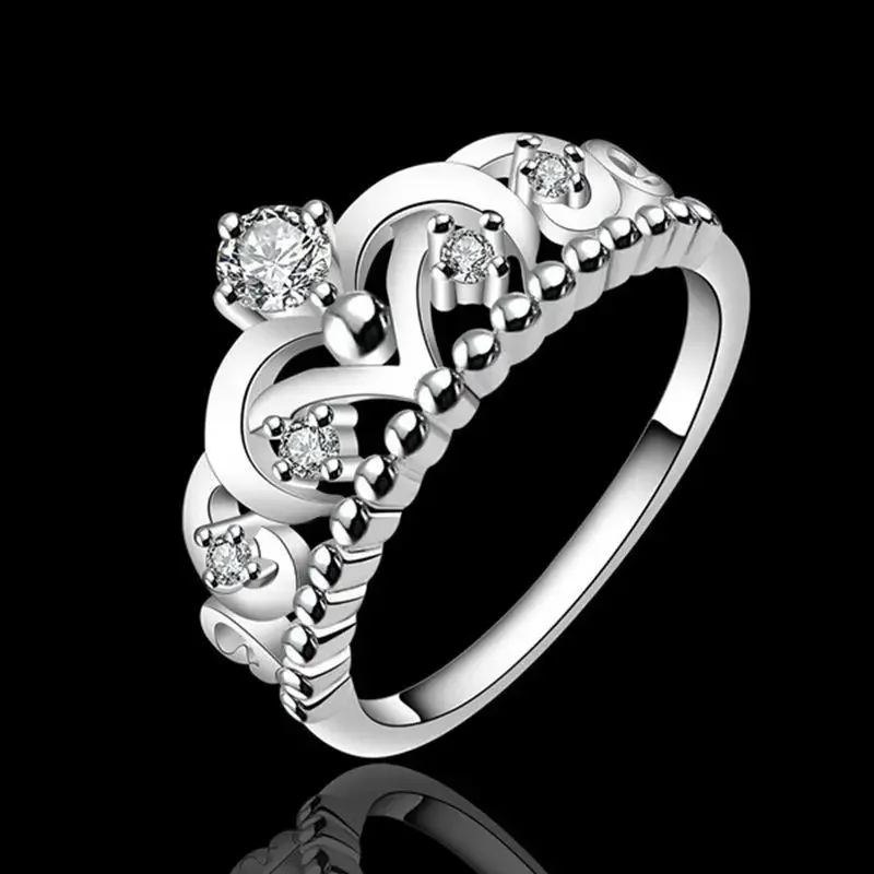 New Fashion Lady Wedding Cute Hot Lovely Simple High925quality Color Silver Jewelry Women Crystal Crown Ring R601