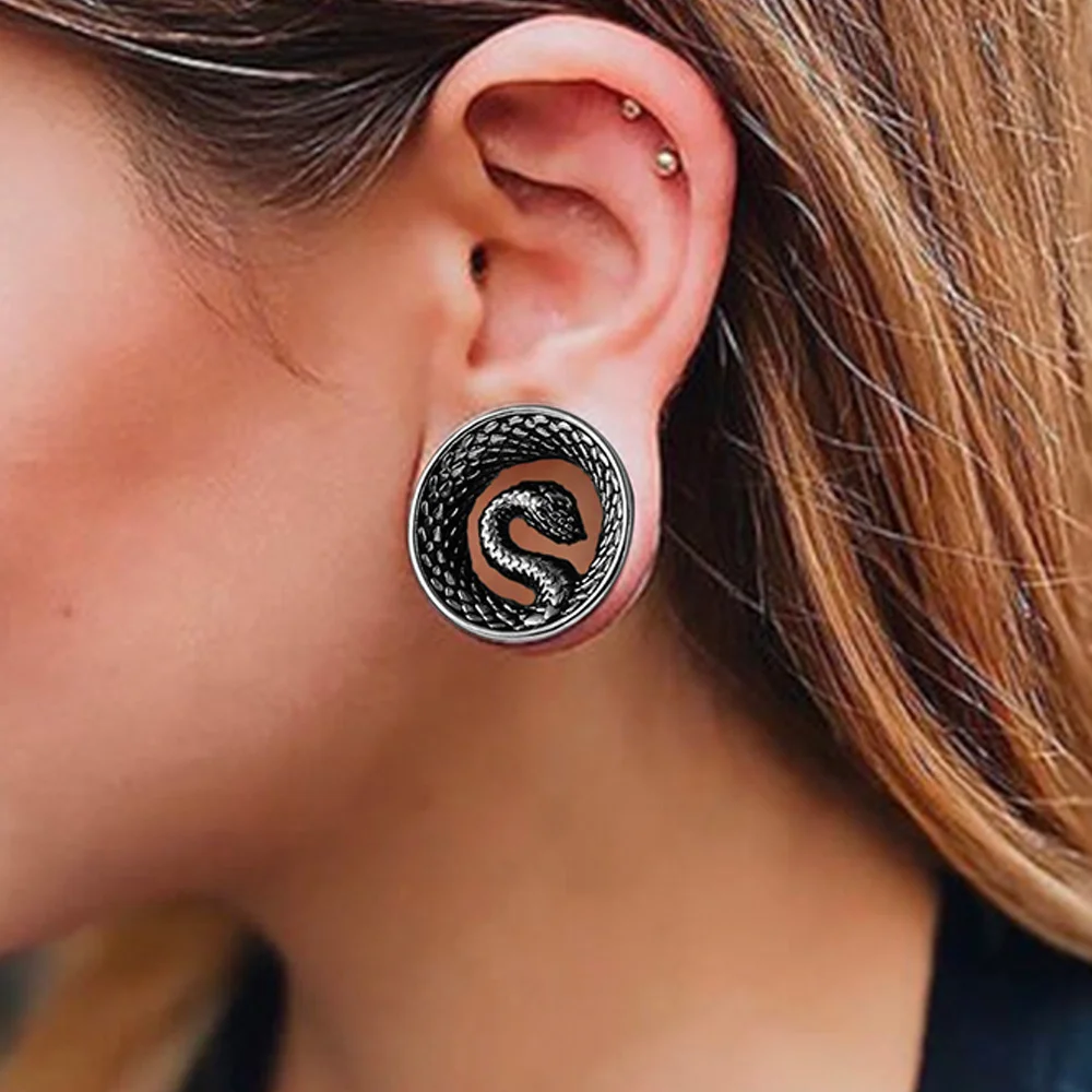 Doearko 2PCS Snake Punk 316 Stainless Steel Saddle Hangers Ear Tunnels Expander Stretchers Piercing Women Body Jewelry