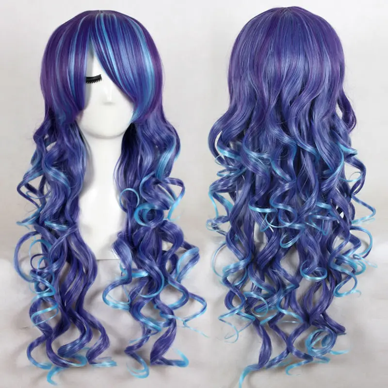 

Long Water Wave Wig With Bangs Fashion Blue Synthetic Party Wigs