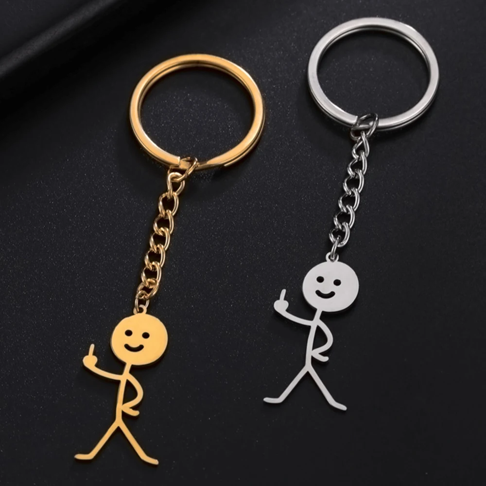 My Shape Funny Middle Finger Stickman Keychain Fuxk You Doodle Keyring for Car Backpack Hip Hop Jewelry Stainless Steel Gifts