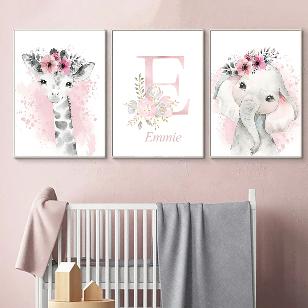 1pc frameless Canvas Painting 1 Piece Baby Wildlife Wall Art - Safari Kids Room Decor-Zoo Jungle Animals Pictures - Watercolor B